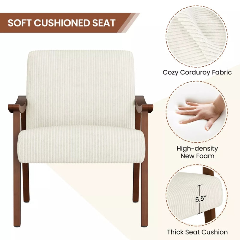Mid-Century Corduroy Fabric Armchair Accent Chair - Beige
