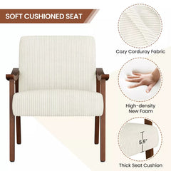 Mid-Century Corduroy Fabric Armchair Accent Chair - Beige