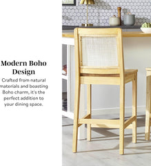 Rattan Back Solid Wood Counter Stool - Natural (Set of 2)