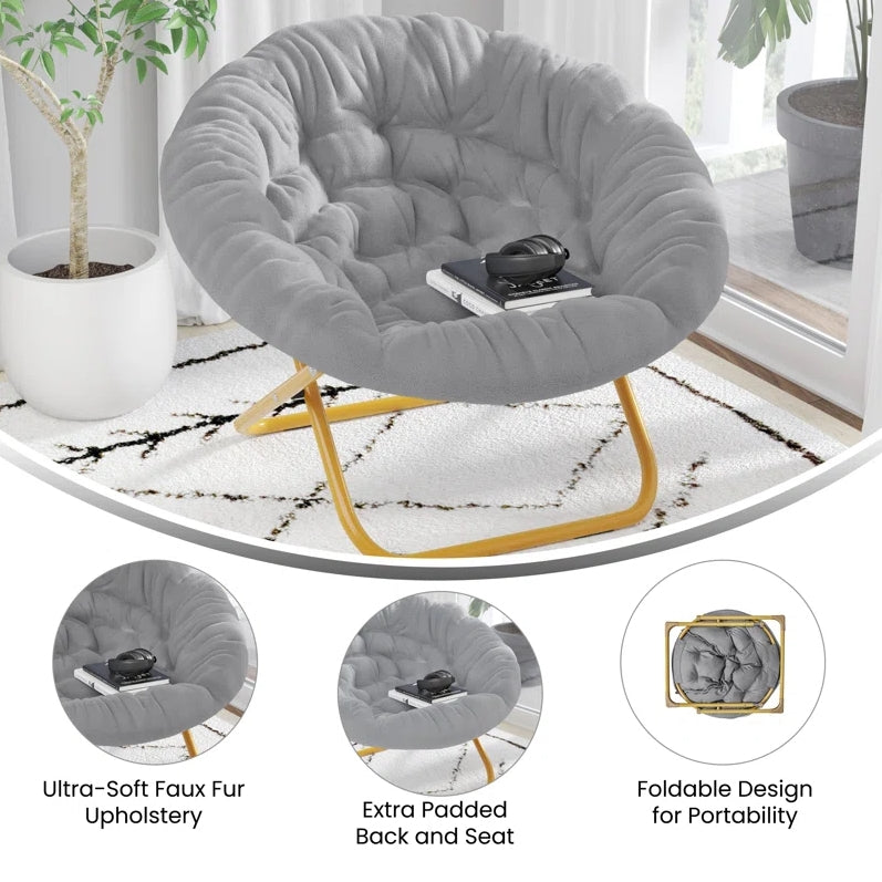 Gwen 35.75" Oversize Portable Faux Fur Folding Saucer Moon Chair