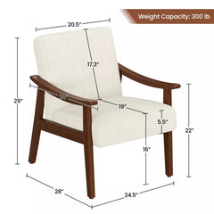 Mid-Century Corduroy Fabric Armchair Accent Chair - Beige