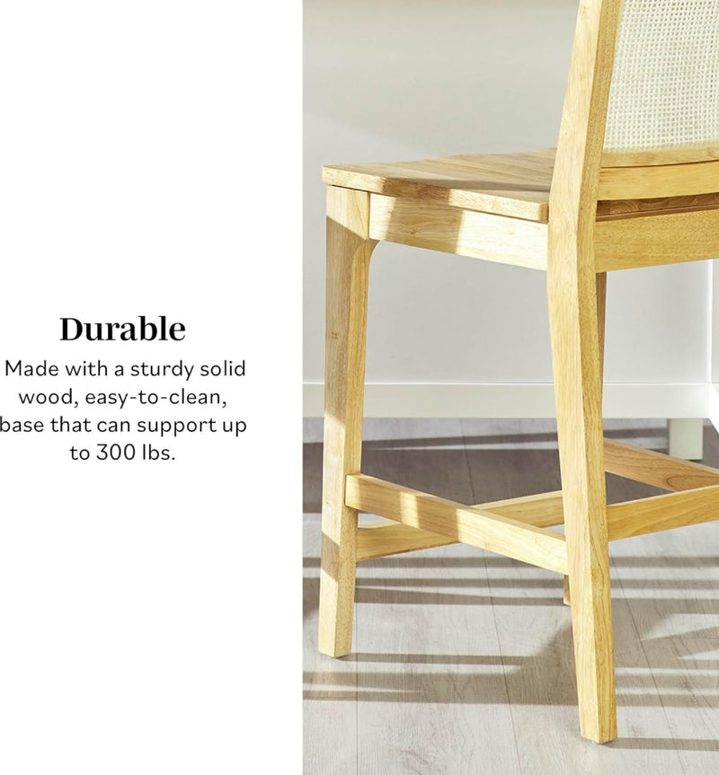 Rattan Back Solid Wood Counter Stool - Natural (Set of 2)