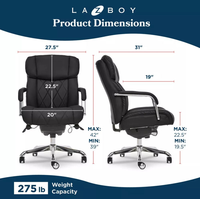 Sutherland Quilted Leather Office Chair with Padded Arms - La-Z-Boy