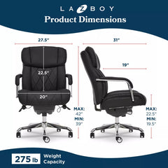 Sutherland Quilted Leather Office Chair with Padded Arms - La-Z-Boy