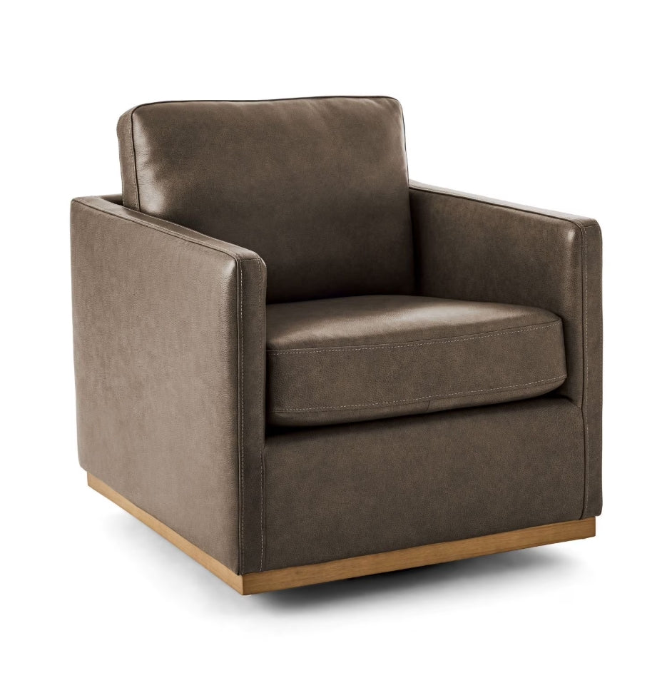 Modern Classic Leather Swivel Chair - Mushroom