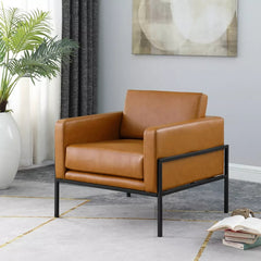 Modern Metal Frame Accent Chair - Caramel Faux Leather