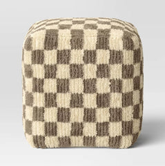 Checkerboard Pouf - Cream/Brown