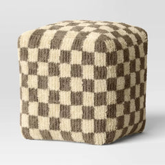 Square Woven Fabric Pouf - Cream