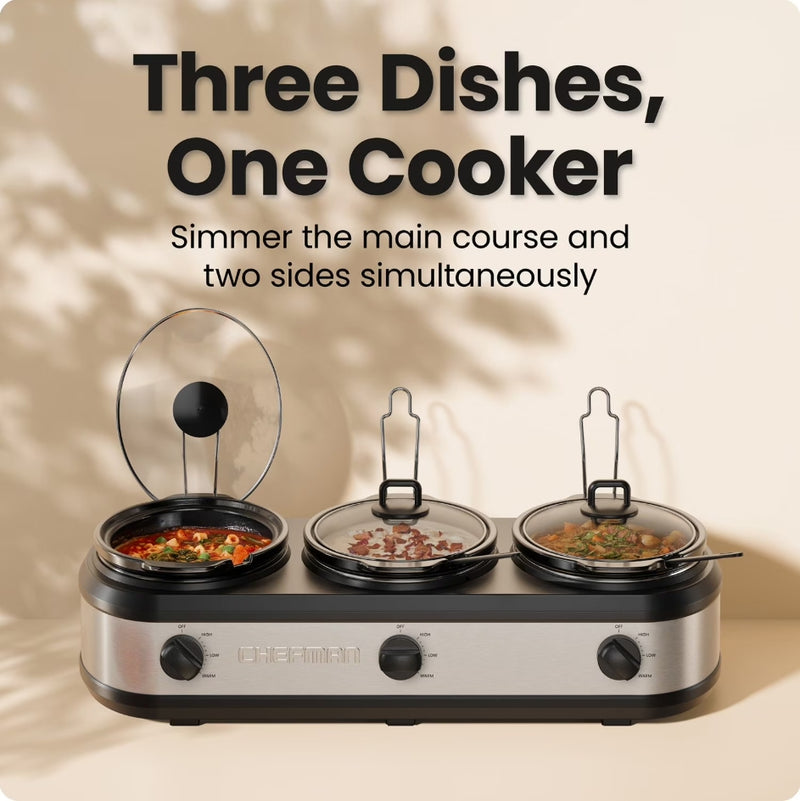 Chefman Stainless Steel Triple Slow Cooker & Buffet Server