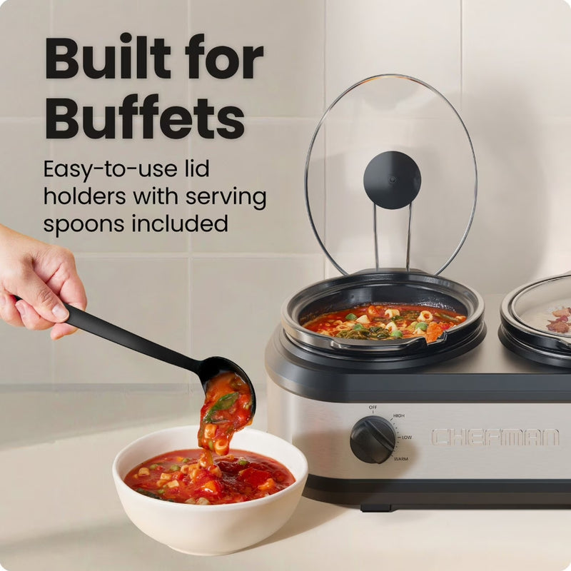 Chefman Stainless Steel Triple Slow Cooker & Buffet Server