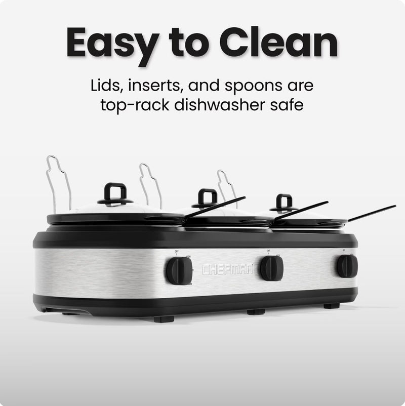 Chefman Stainless Steel Triple Slow Cooker & Buffet Server