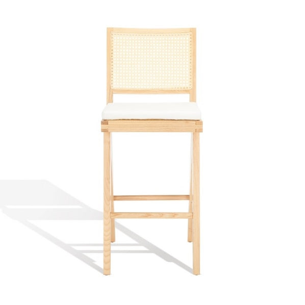 Colette Rattan 44.4 in. Natural Ash Wood Barstool with Linen