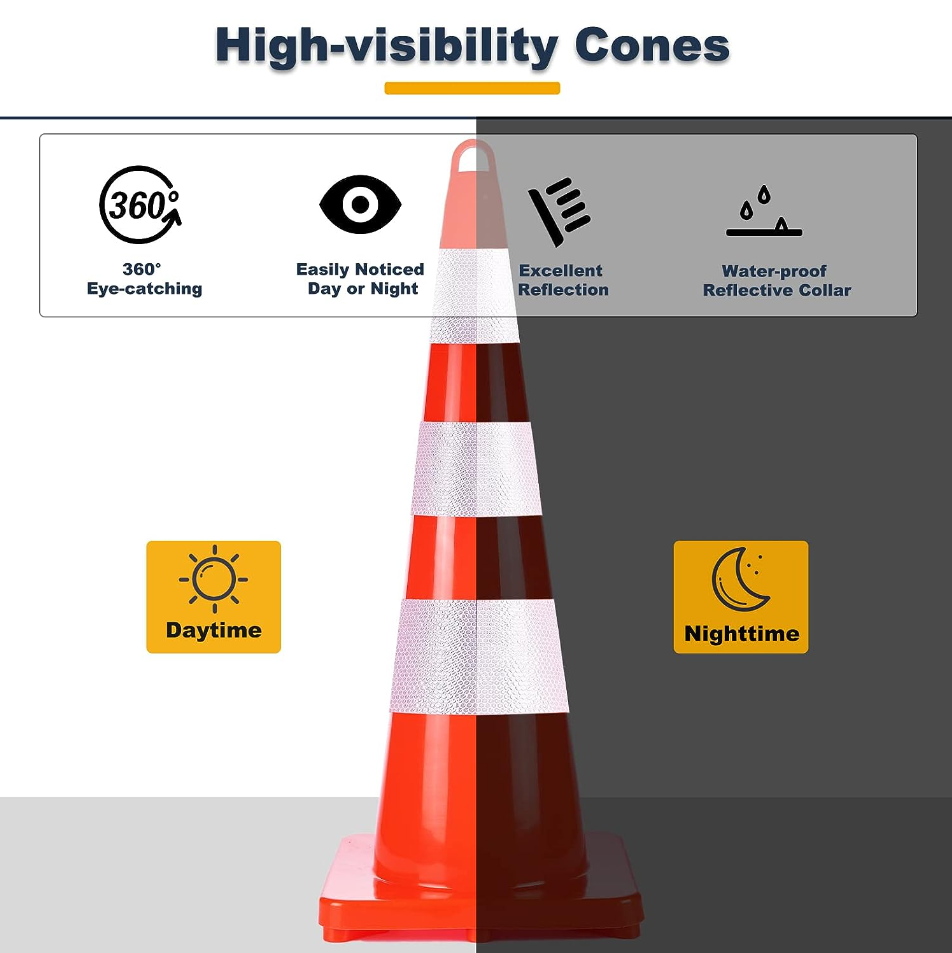 Safety Traffic Cones 36" with Reflective Collar 6 Pack Wichita Home