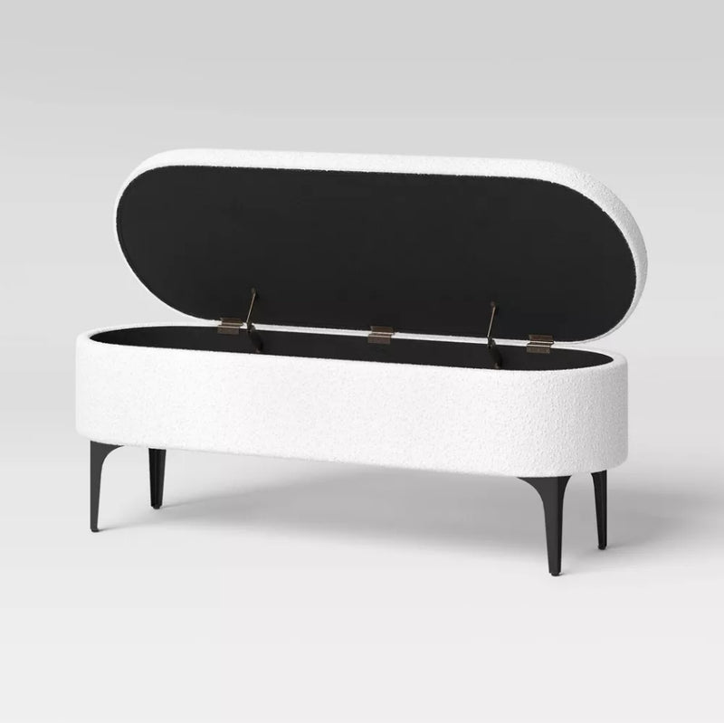 Storage Bench with Metal Legs - Cream Boucle