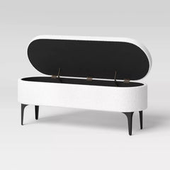 Storage Bench with Metal Legs - Cream Boucle