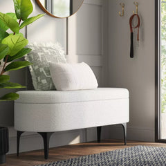 Storage Bench with Metal Legs - Cream Boucle