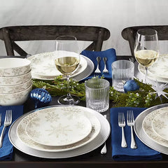 12-Piece Stoneware Holiday Dinnerware Set - Snowflakes