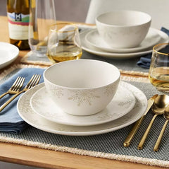 12-Piece Stoneware Holiday Dinnerware Set - Snowflakes