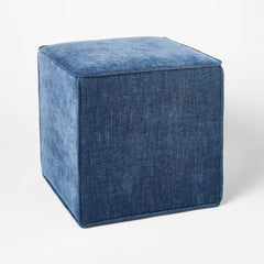 Lynwood Square Upholstered Cube Ottoman - Blue