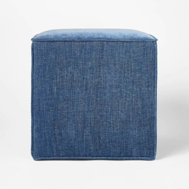 Lynwood Square Upholstered Cube Ottoman - Blue