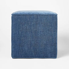 Lynwood Square Upholstered Cube Ottoman - Blue