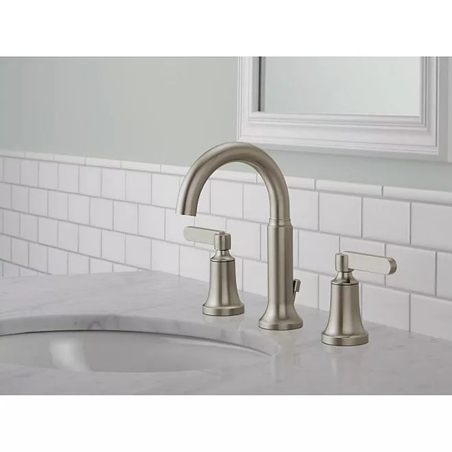 Delta Alux Two Handle Widespread Spotshield Brushed Nickel Faucet