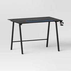 Gaming Desk with LED Lights and Headphone Holder - Black