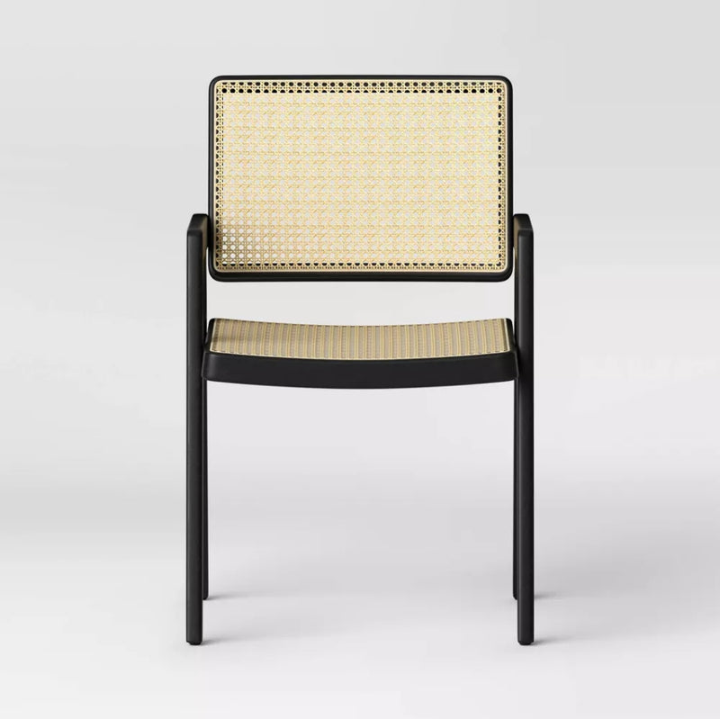Wood Framed Woven Panel Dining Chair - Black