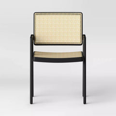 Wood Framed Woven Panel Dining Chair - Black