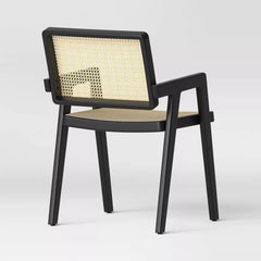 Wood Framed Woven Panel Dining Chair - Black