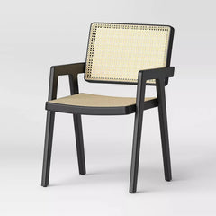 Wood Framed Woven Panel Dining Chair - Black