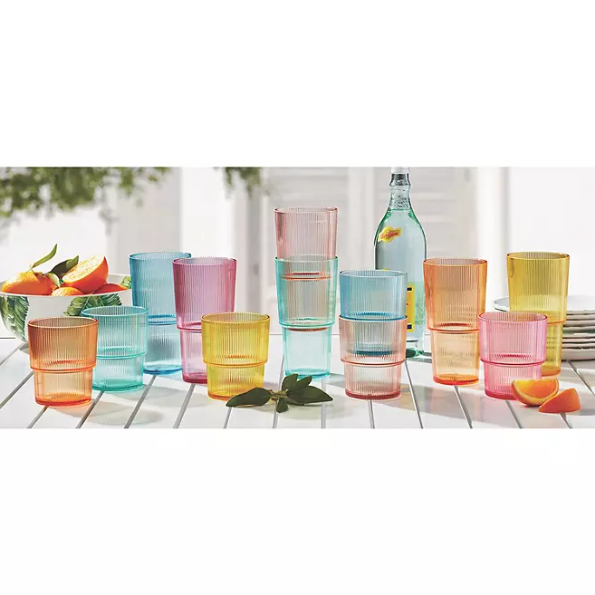 Shatterproof 12-Piece Drinkware Set Ribbed - Clear