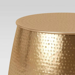 Hammered Metal Storage Patio Accent Table