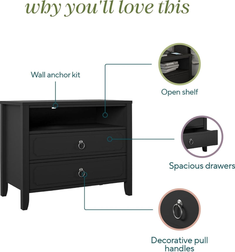 Her Majesty 2 Drawer Nightstand - Black