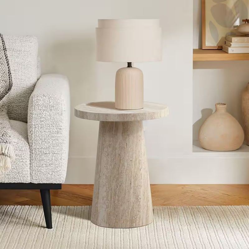 15.7 in. Stone Pattern Round MDF Wood End Table