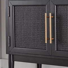 Enzo Bookcase Storage Cabinet With Rattan Cabinet Doors - Black