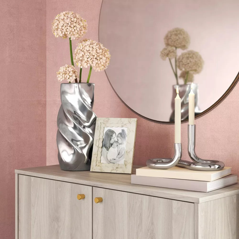 Silver Twisted Ceramic Vase