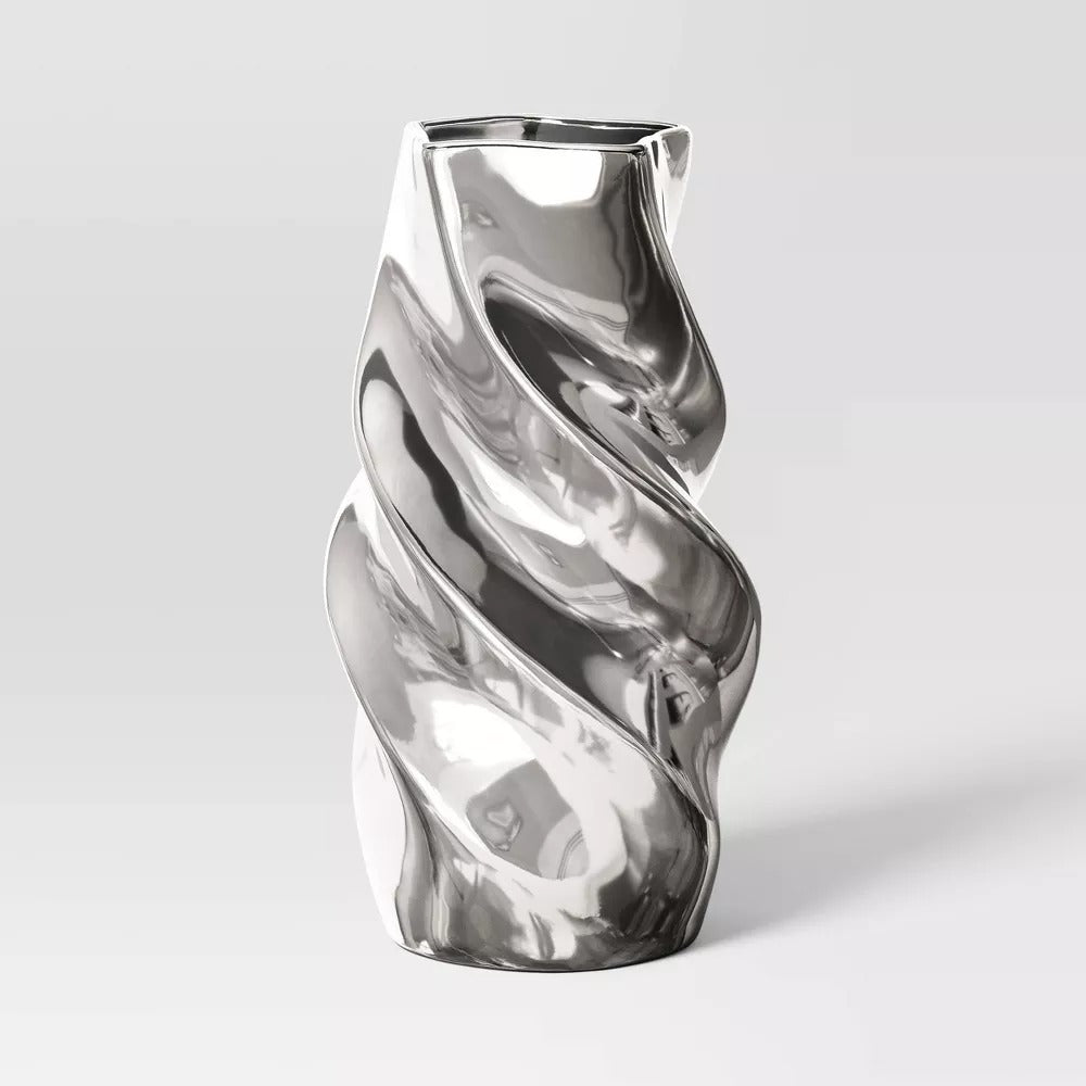 Silver Twisted Ceramic Vase