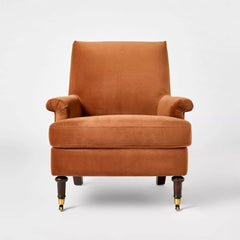 Mercer Rolled Upholstered Armchair with Casters - Rust