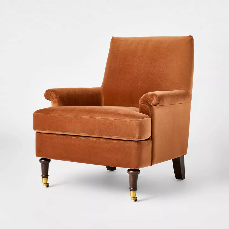 Mercer Rolled Upholstered Armchair with Casters - Rust