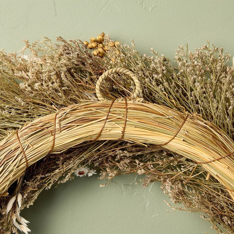 21" Preserved Grass and Flower Wreath