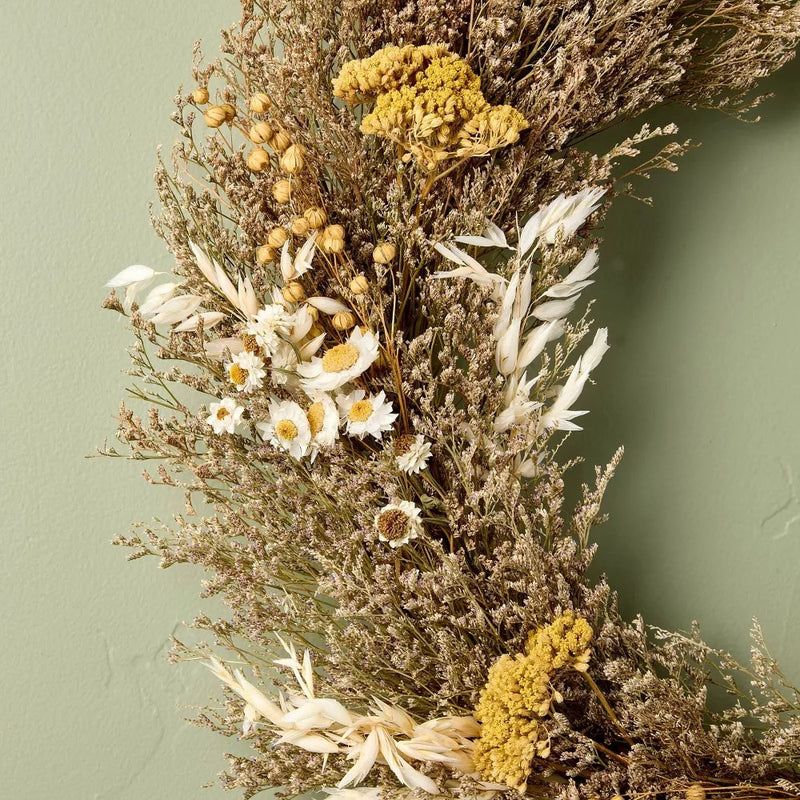 21" Preserved Grass and Flower Wreath