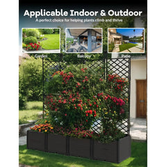 Plastic Planter Box Set with Metal Trellis - Black