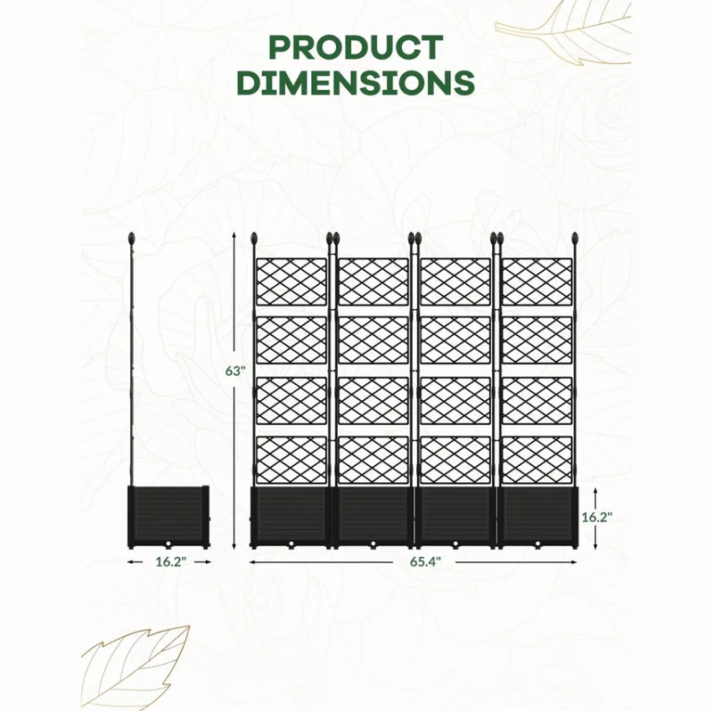 Plastic Planter Box Set with Metal Trellis - Black