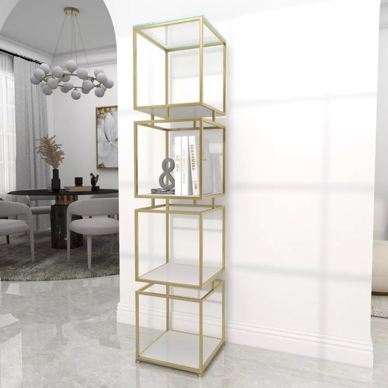 Glam Metal Marble Square 4 Tier Shelving Unit - Gold