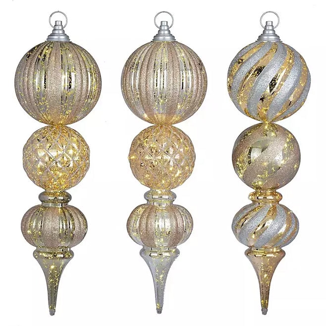 Jumbo Pre-Lit Shatterproof Ornament Stake Lights - White Champagne (Set of 3)