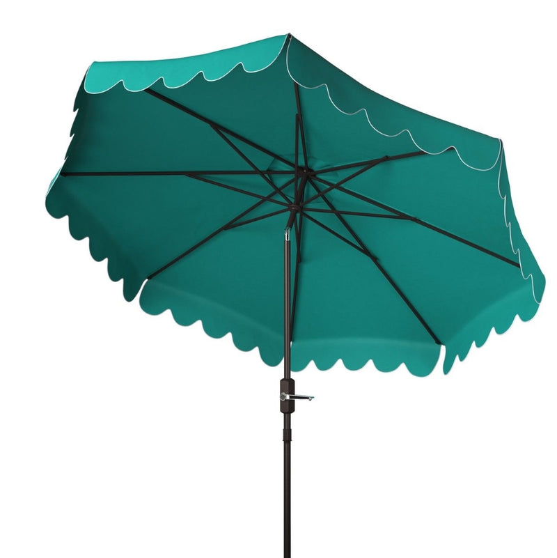 Venice Single Scallop 9Ft Crank Outdoor Push Button Tilt Umbrella - Green