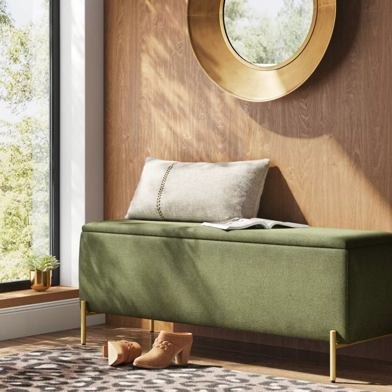 Ivy Upholstered Storage Bench - Sage Green