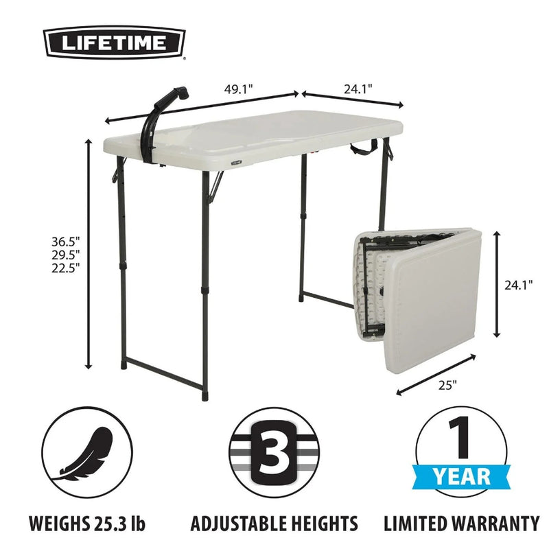 Lifetime 4-Foot Light Fold-In-Half Fillet Commercial Table, Almond