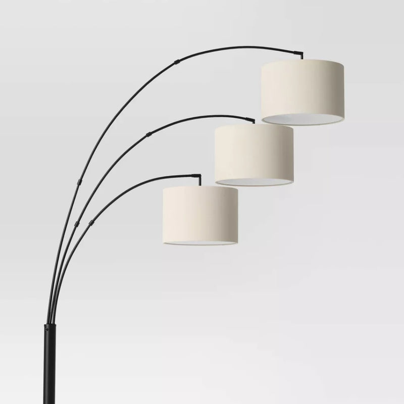 Avenal 3-Head Shaded Arc Floor Lamp - Black